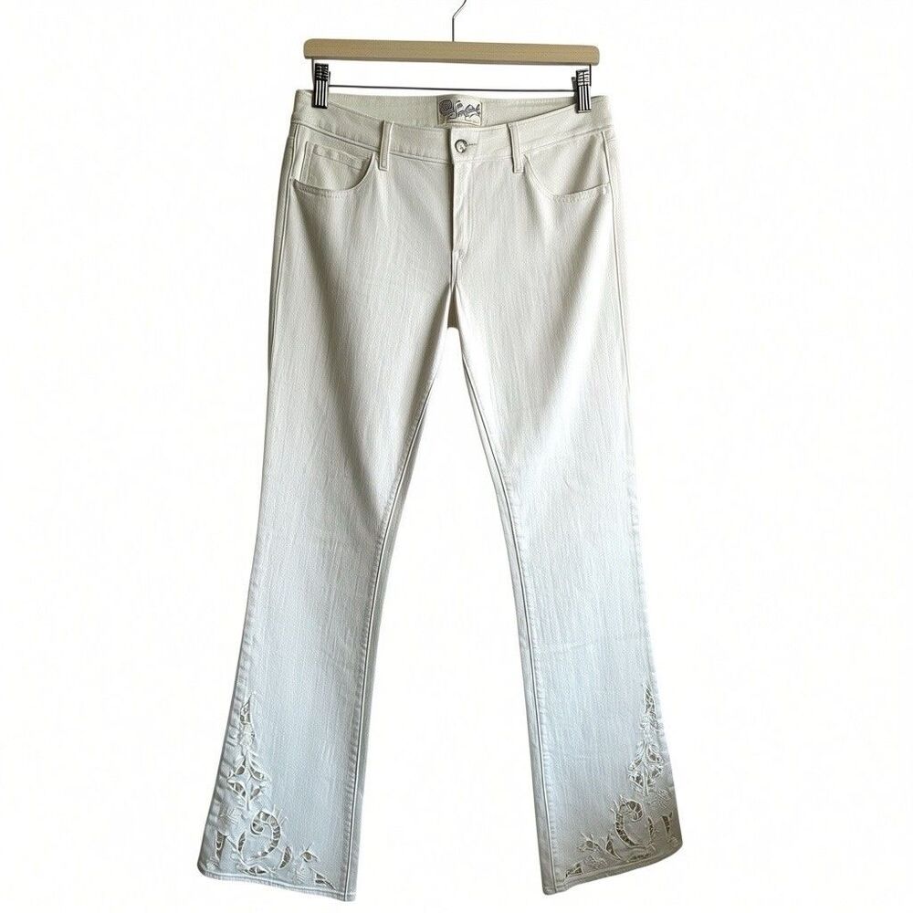 Vintage Seafarer  Drake Jeans Sz 31 White Flared Eyelet Embroidered Italy Made